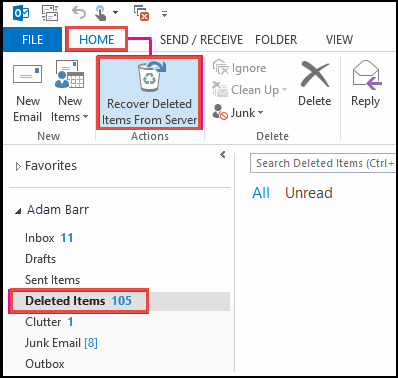 Outlook recover deleted items folder on ipad