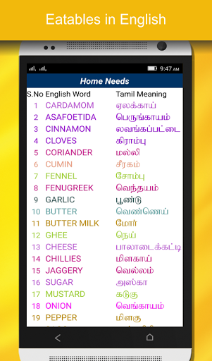 English Word To Tamil Meaning